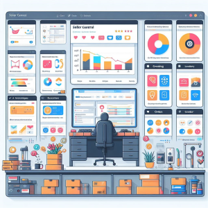 Seller Central dashboard with highlighted sections product listings, inventory, orders, customer service tools